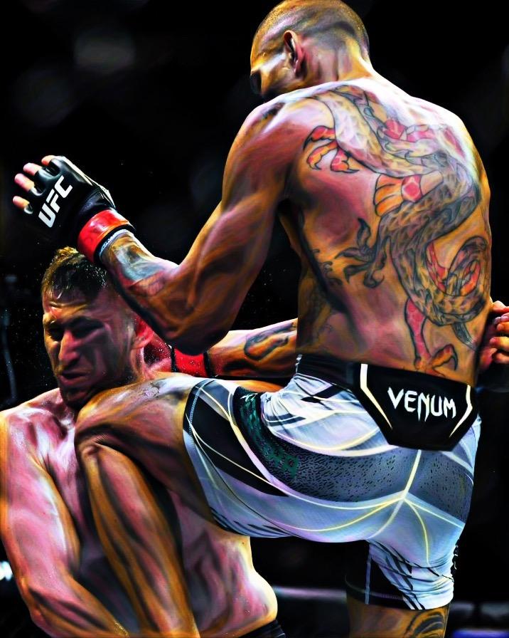 Alex Pereira landing a knee strike in UFC